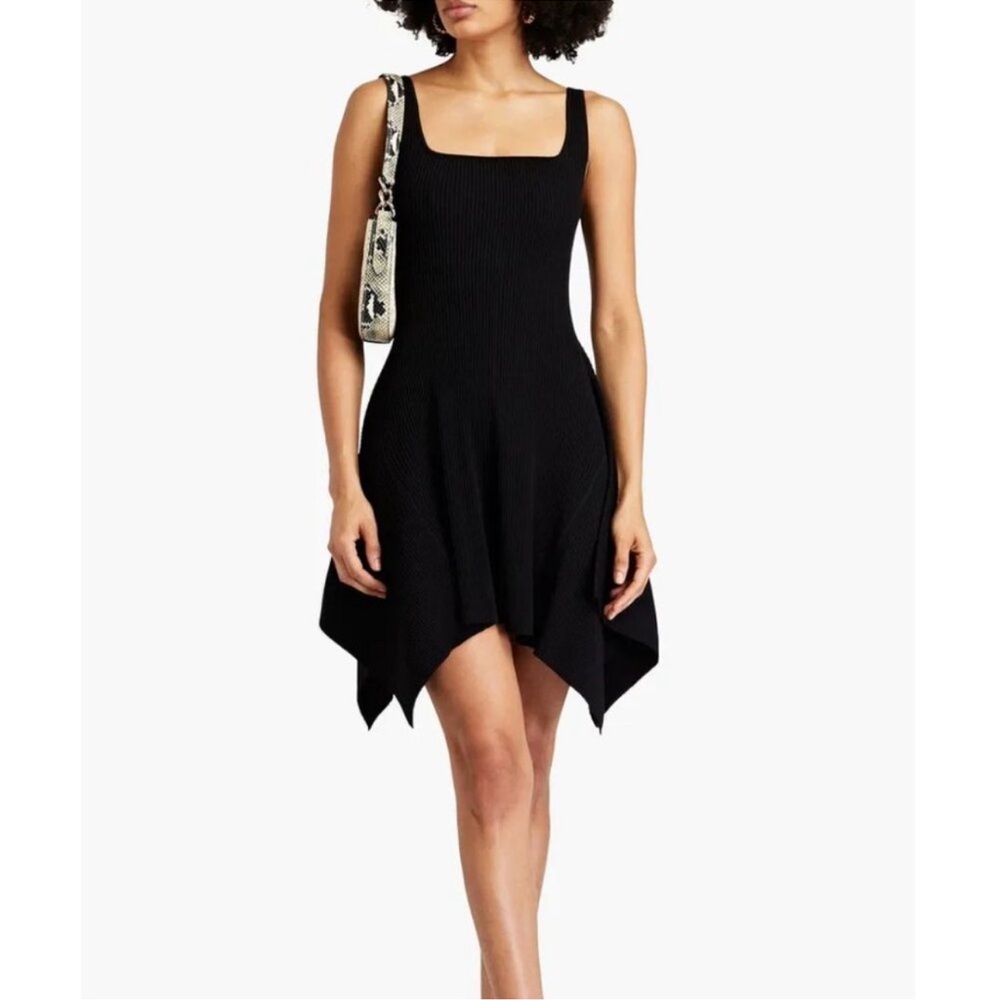 ALC Dalia‎ Asymmetric Ribbed Knit Mini Dress Black Medium